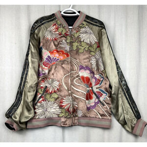 Vintage Japanese Classic Script Jacket Size Large Reversible Butterflies Flowers